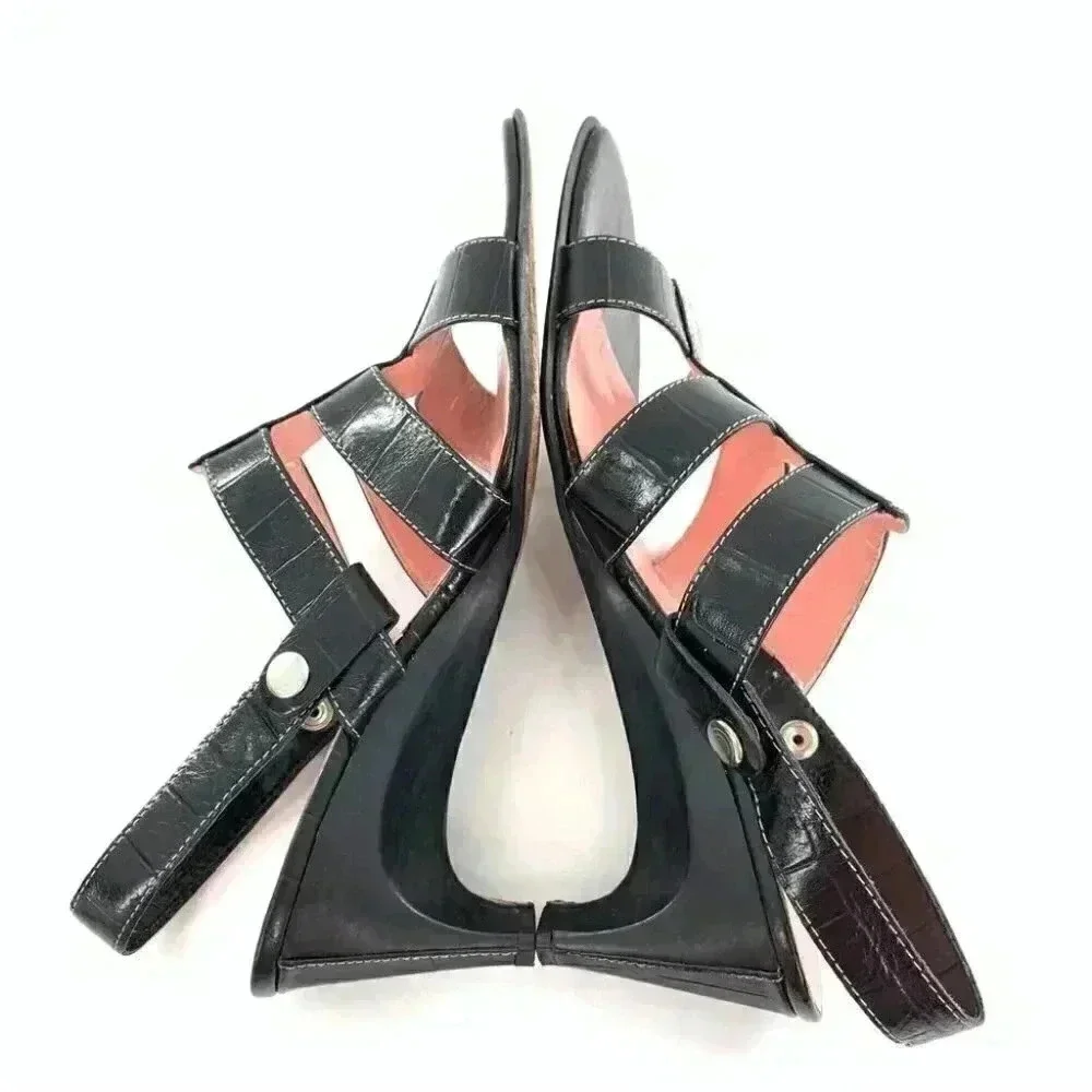 Joan and David heels size 6.5 black leather vintage 80s 90s tortoise embrossed